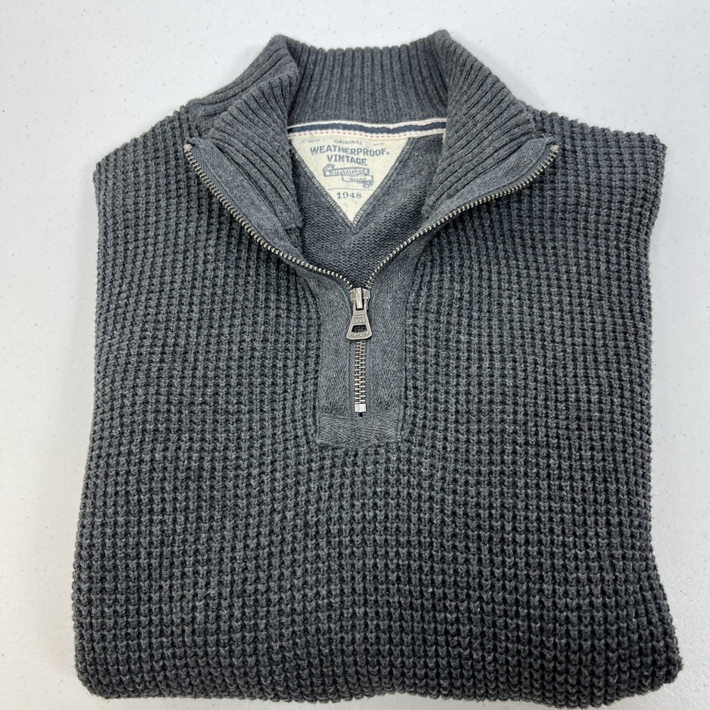Weatherproof Vintage Gray 100% Cotton Fisherman Knit Sweater Outdoor Size Large
